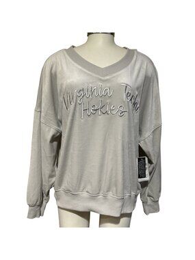 NEW Virginia Tech VT Hokies Colosseum Gray Velour V-Neck Sweatshirt Women's M